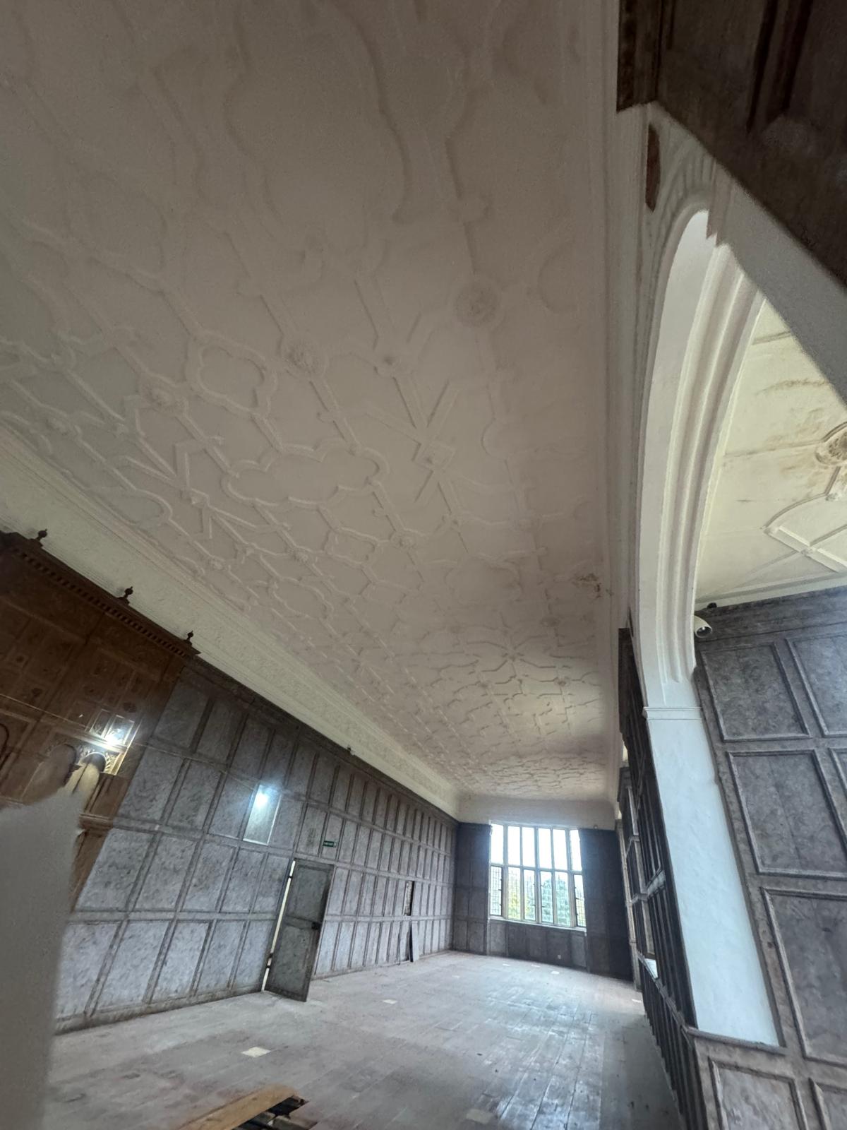 Bramshill House long gallery with ornate ceiling